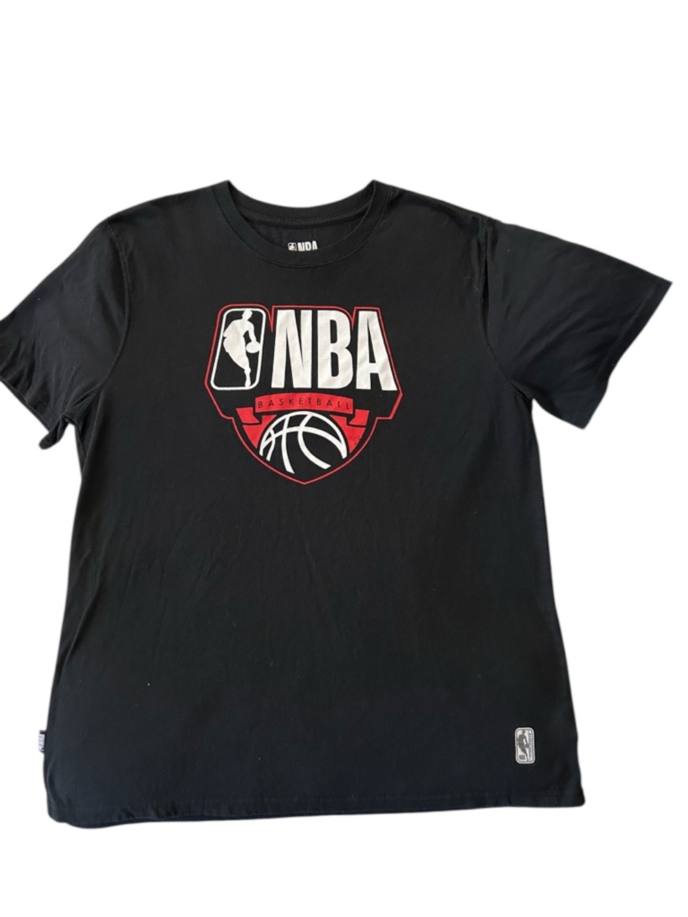 NBA Black Tee with White Chest Logo and Size Stamp